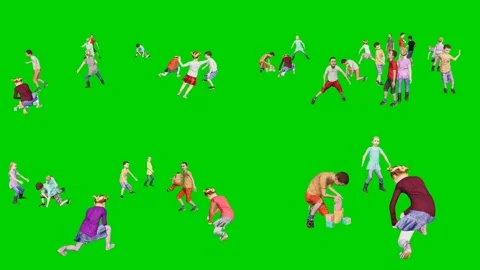 3d people man on green screen children play and run in colorful outfits this Stock Footage 334702160