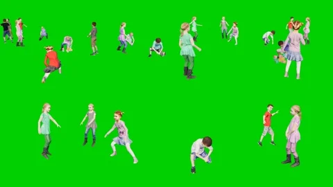 3d people man on green screen scattered crowd runs and dances in casual summer Stock Footage 334702165
