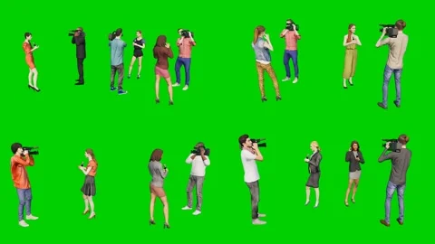 3d people man on green screen mixed group stands and gestures in business Stock Footage 334702166