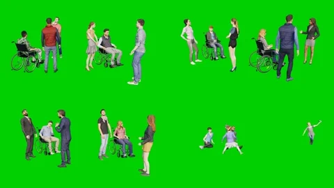 3d people man on green screen large mixed crowd with wheelchairs stands in Stock Footage 334702185