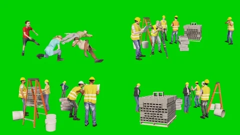 3d people man on green screen construction workers handle equipment and boxes Stock Footage 334702196