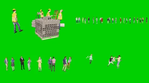 3d people man on green screen construction team builds structure with tools 库存影片 334702203