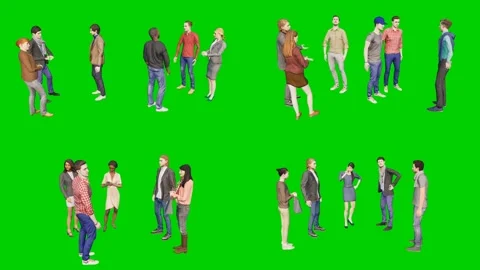 3d people man on green screen large crowd walks across in colorful casual Stock Footage 334702206