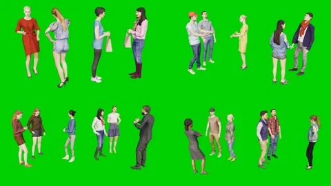 3d people man on green screen group stands with red flag in mixed casual Stockbeeldmateriaal 334702207
