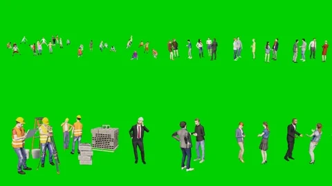 3d people man on green screen large mixed group with equipment in work casual Stock Footage 334702226