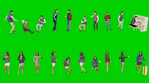 3d people man on green screen sit and stand with chair and box in casual Stock Footage 334702232