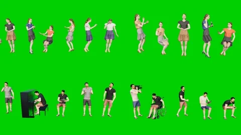 3d people man on green screen scattered with green and black props in casual 库存影片 334702298