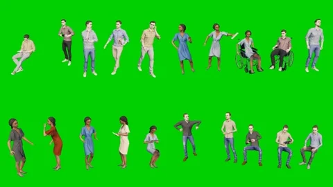 3d people man on green screen group with wheelchairs stands and walks in Stockbeeldmateriaal 334702331