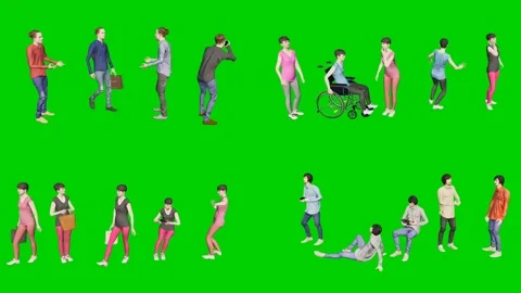 3d people man on green screen large crowd with wheelchairs walks across in Stock Footage 334702335