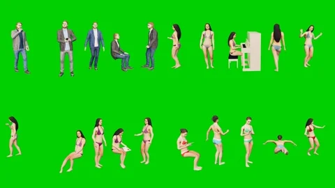 3d people man on green screen scattered dynamic poses in casual wear this Stockbeeldmateriaal 334702376