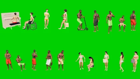 3d people man on green screen scattered in red clothing lie and stand in Stock Footage 334702382