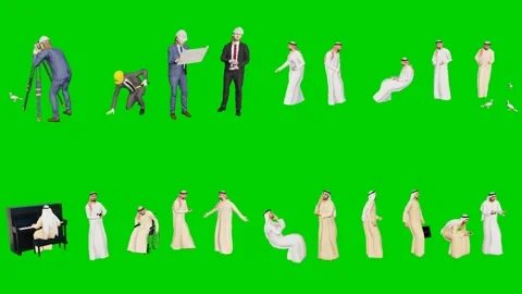 3d people man on green screen group with piano and dog in casual attire Vidéo 334702422