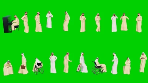 3d people man on green screen scattered group with piano wheelchair and 库存影片 334702426