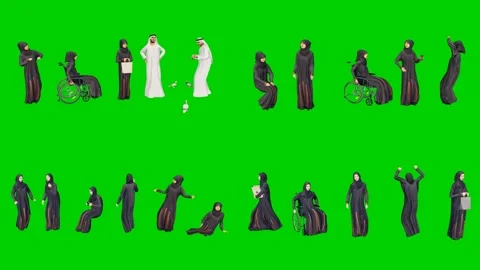 3d people man on green screen traditional group with wheelchairs stands in Video stock 334702433