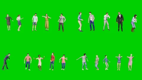 3d people man on green screen scattered dancing group poses energetically in Stockbeeldmateriaal 334702453