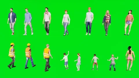 3d people man on green screen shows construction workers and casual 库存影片 334702462