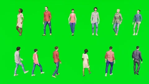 3d people man on green screen Casual group of friends walks casually in Stock Footage 334702475