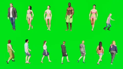 3d people man on green screen Multi ethnic crowd walks together wearing Stock Footage 334702481