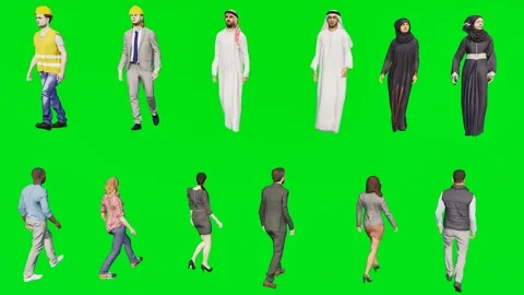 3d people man on green screen Traditional Arab group walks proudly in thobes Stock Footage 334702487