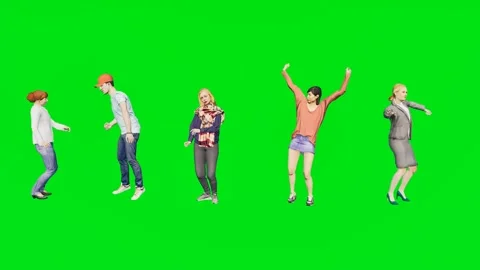 3d people man on green screen Fun dancing group poses dynamically wearing Stock Footage 334702521