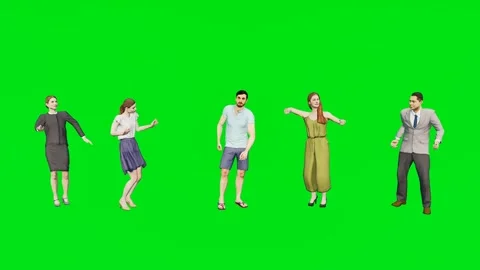 3d people man on green screen Dynamic dance moves fill with joyful group in Vídeo Stock 334702531
