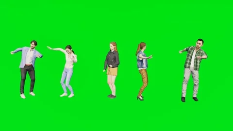 3d people man on green screen Group performance dance fills with energetic Stock Footage 334702559