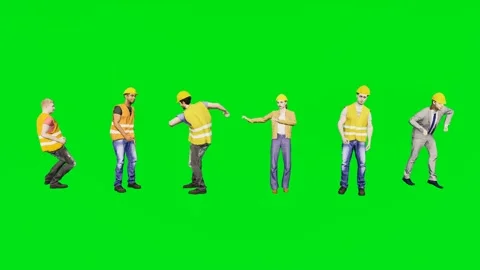 3d people man on green screen shows construction workers dancing wearing Stock Footage 334702591