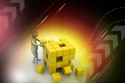 3d people - man, person pushing a cube Illustrazione stock