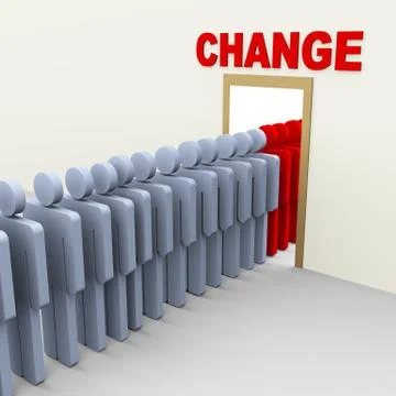 3d people passing through door Stock Illustration