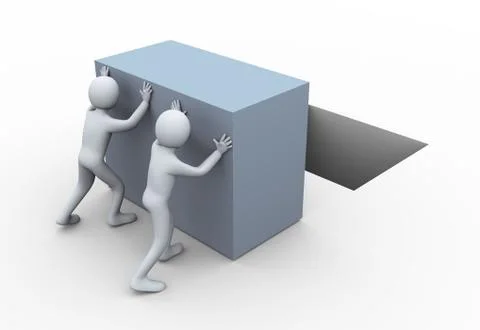 3d people pushing cube Stock Illustration