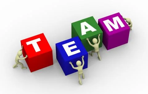 3d people pushing team cubes Stock Illustration