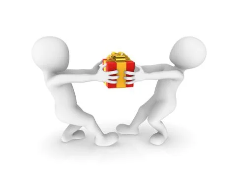 3d people with red gift box. Competition on a sale. Stock Illustration