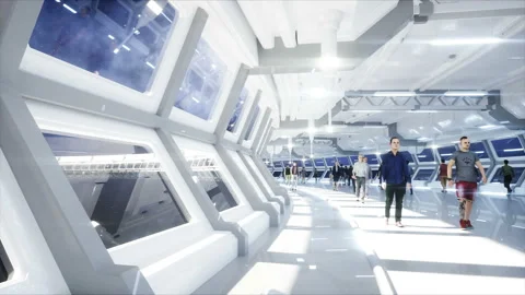 3d people in Sci fi tonnel. Traffic. Concept of future. Realistic 4K animation. 스톡 동영상 110947790