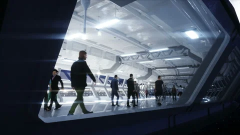 3d people in Sci fi tonnel. Traffic. Concept of future. Realistic 4K animation. Stockbeeldmateriaal 110948942
