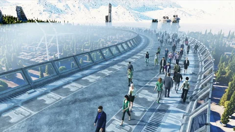 3d people in Sci fi tonnel. Traffic. Concept of future. Realistic 4K animation. Video stock 110950438