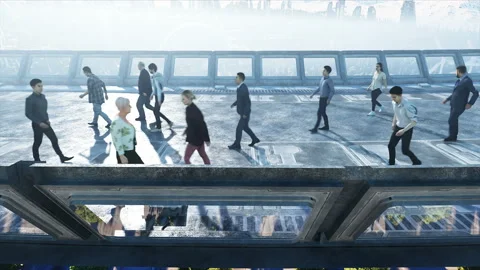 3d people in Sci fi tonnel. Traffic. Concept of future. Realistic 4K animation. 스톡 동영상 110951327