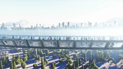 3d people in Sci fi tonnel. Traffic. Concept of future. Realistic 4K animation. Stockbeeldmateriaal 110952522
