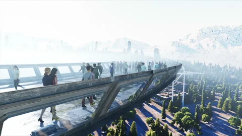 3d people in Sci fi tonnel. Traffic. Concept of future. Realistic 4K animation. Video stock 110954224