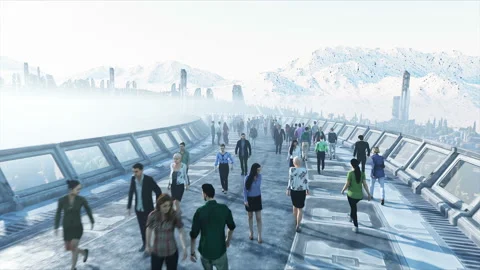 3d people in Sci fi tonnel. Traffic. Concept of future. Realistic 4K animation. 스톡 동영상 110955233