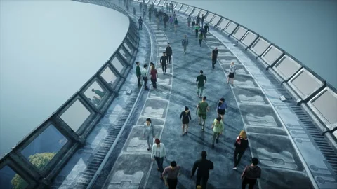 3d people in Sci fi tonnel. Traffic. Concept of future. Realistic 4K animation. Vidéo 110961460