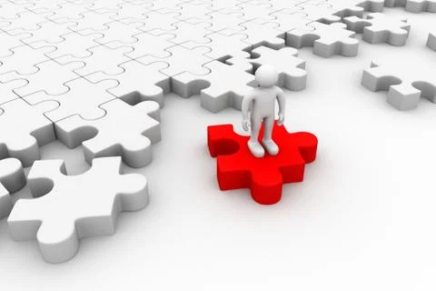3d people standing on the puzzles. Stock Illustration