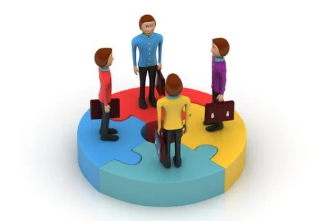 3d people standing on puzzles Free Stock Illustration