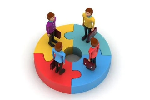 3d people standing on puzzles Free Stock Illustration