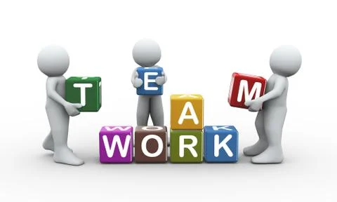 3d people team work cubes Stock Illustration