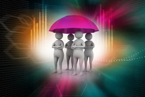 3d people under a red umbrella, team work concept Stock Illustration