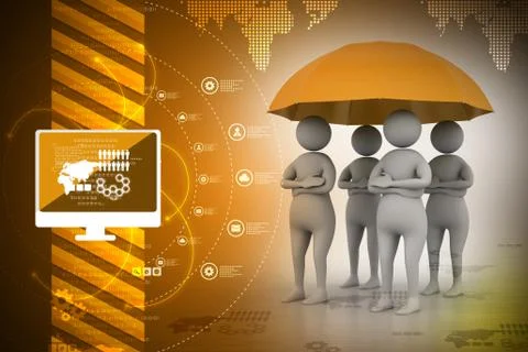 3d people under an umbrella, team work concept Stock Illustration