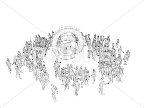 3d people wireframe around a symbol Stock Illustration