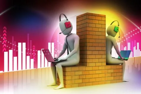 3d people working in laptop Stock Illustration