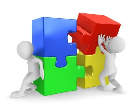 3d people working with puzzles Stock Illustration