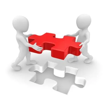 3d people working with red puzzle Stock Illustration